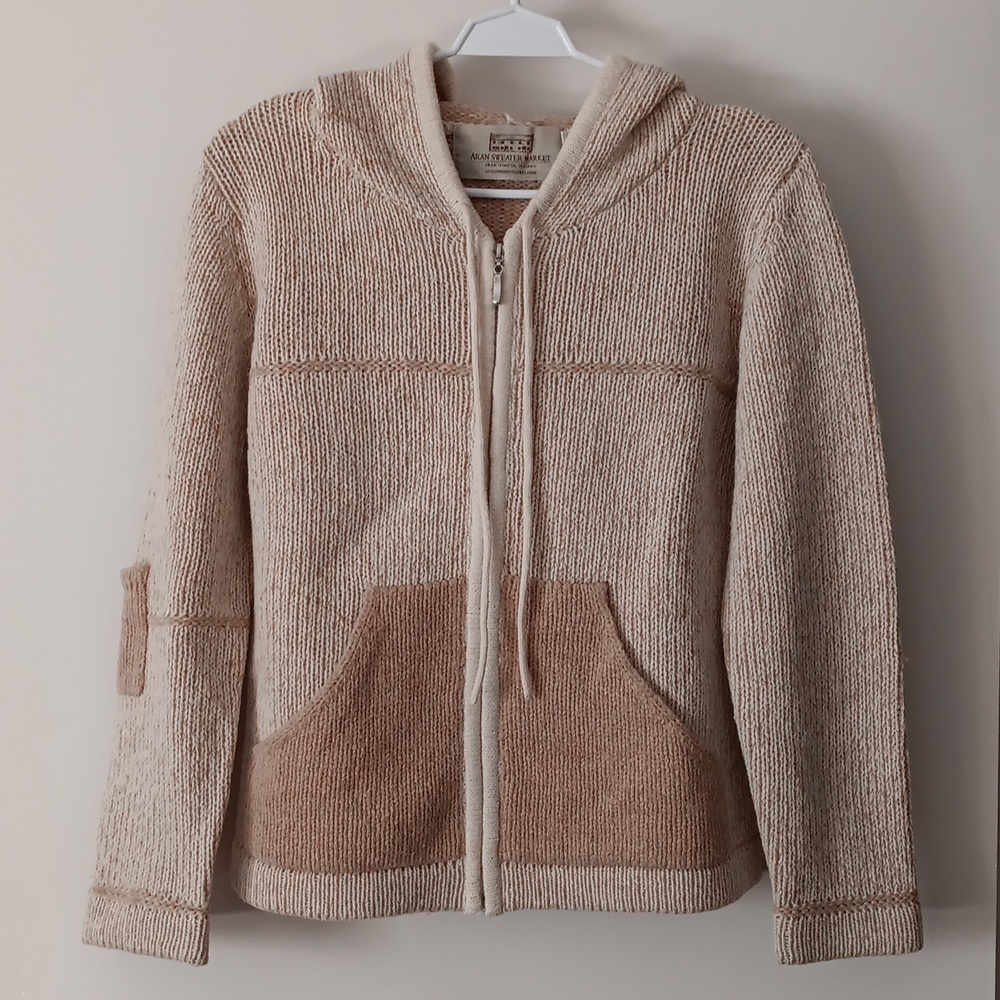 ARAN SWEATER MARKET Ireland Merino Wool + Silk Hooded Zip Sweater S